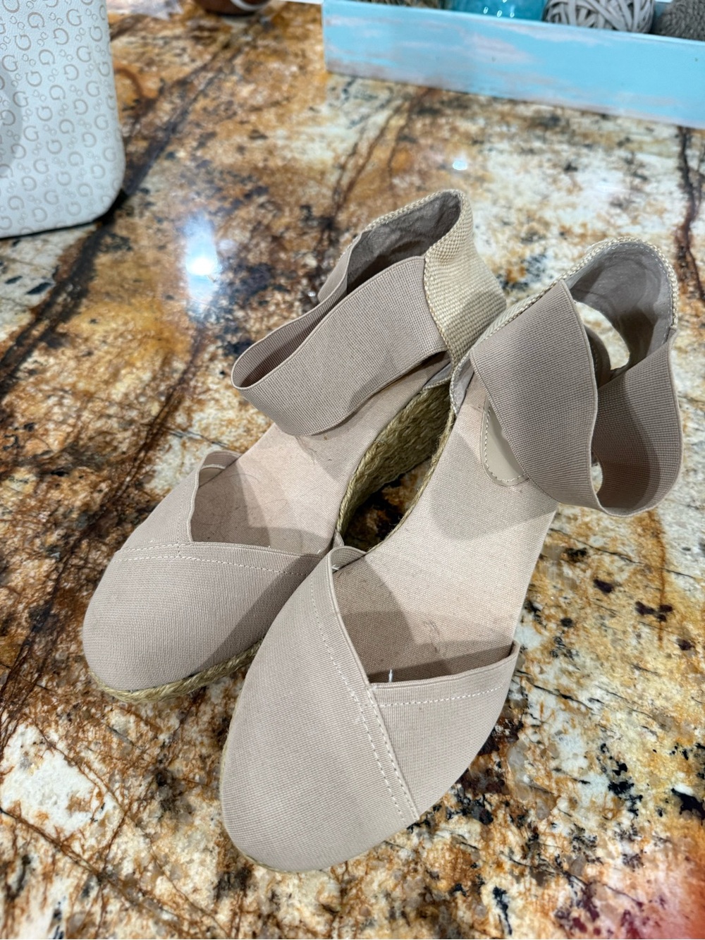 Champs Tan Beige Espadrille Ankle-Wrap Flats